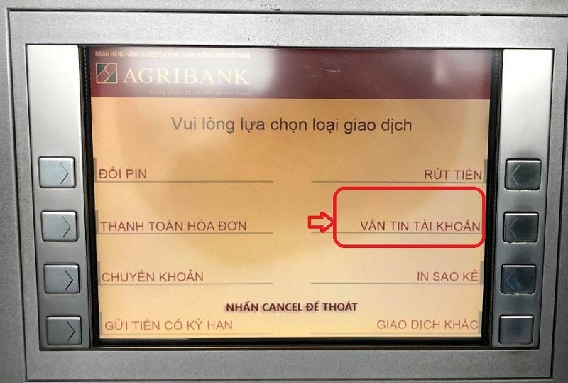 cách xem số tài khoản ngân hàng tại ATM