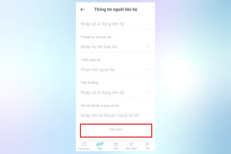 Điền thông tin người liên hệ