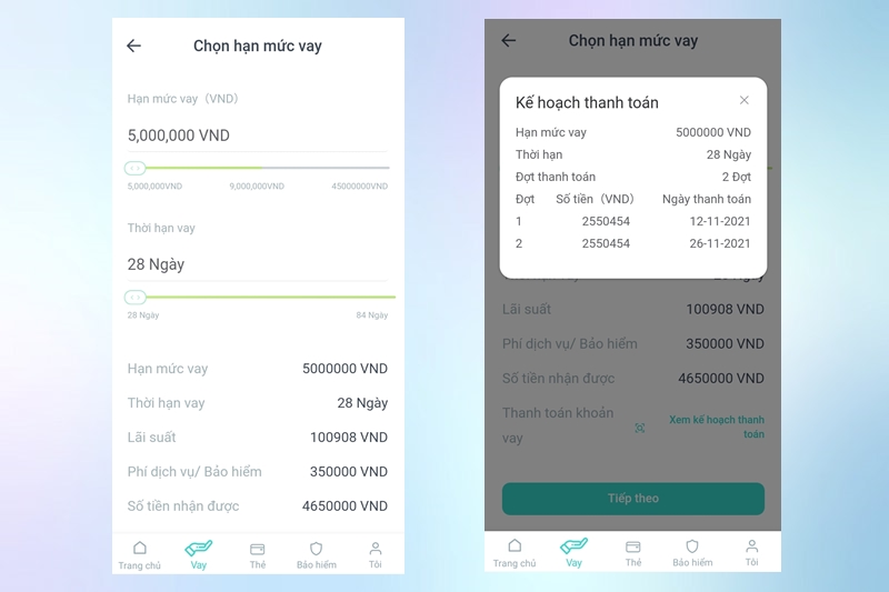 Lựa chọn hạn mức vay