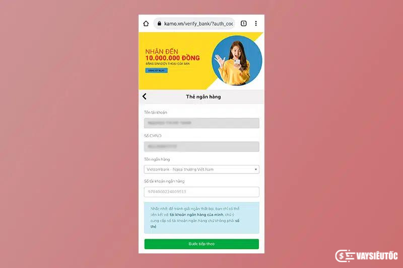 Cung cấp thông tin thẻ ngân hàng