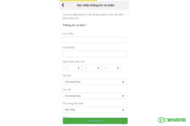 Điền thông tin cá nhân 