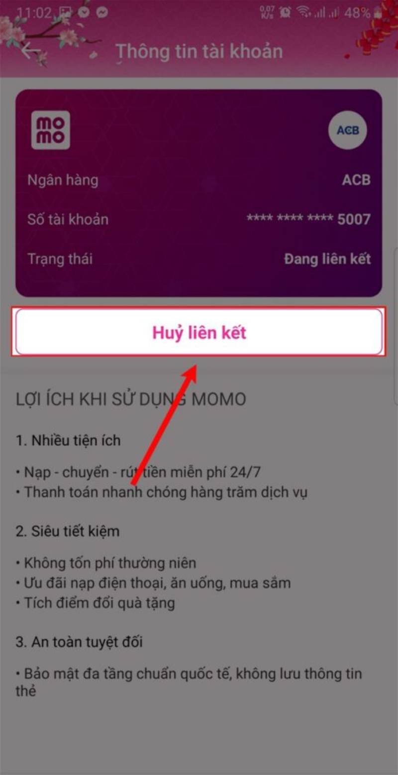 Nhấn vào mục Hủy liên kết