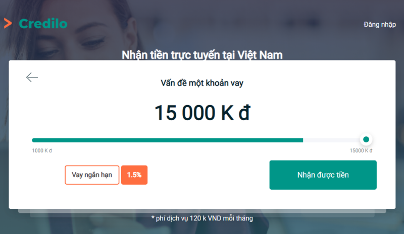 Truy cập website Credilo và chọn hạn mức vay mong muốn