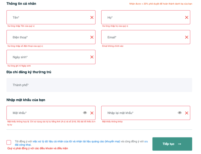Cập nhật thông tin làm hồ sơ vay và tạo mật khẩu