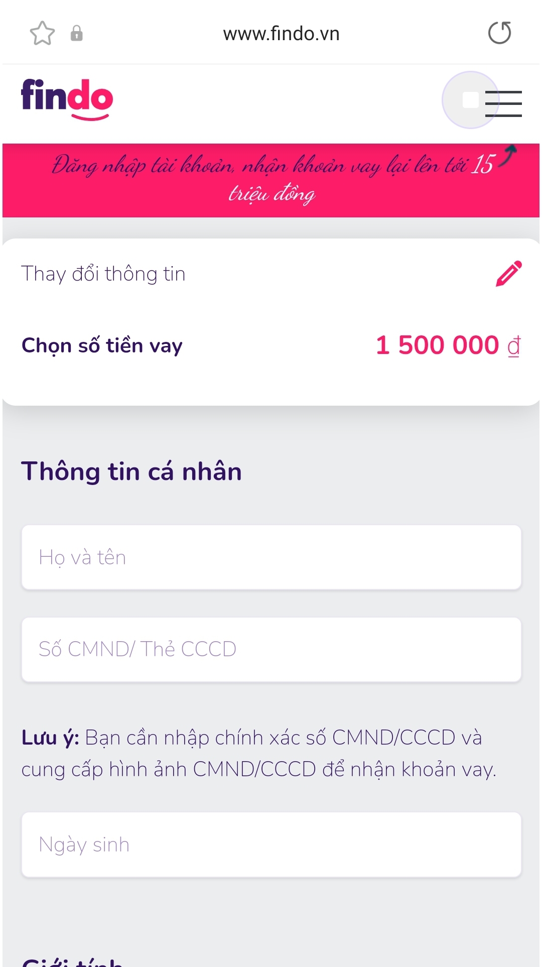 Hướng dẫn vay tiền Findo