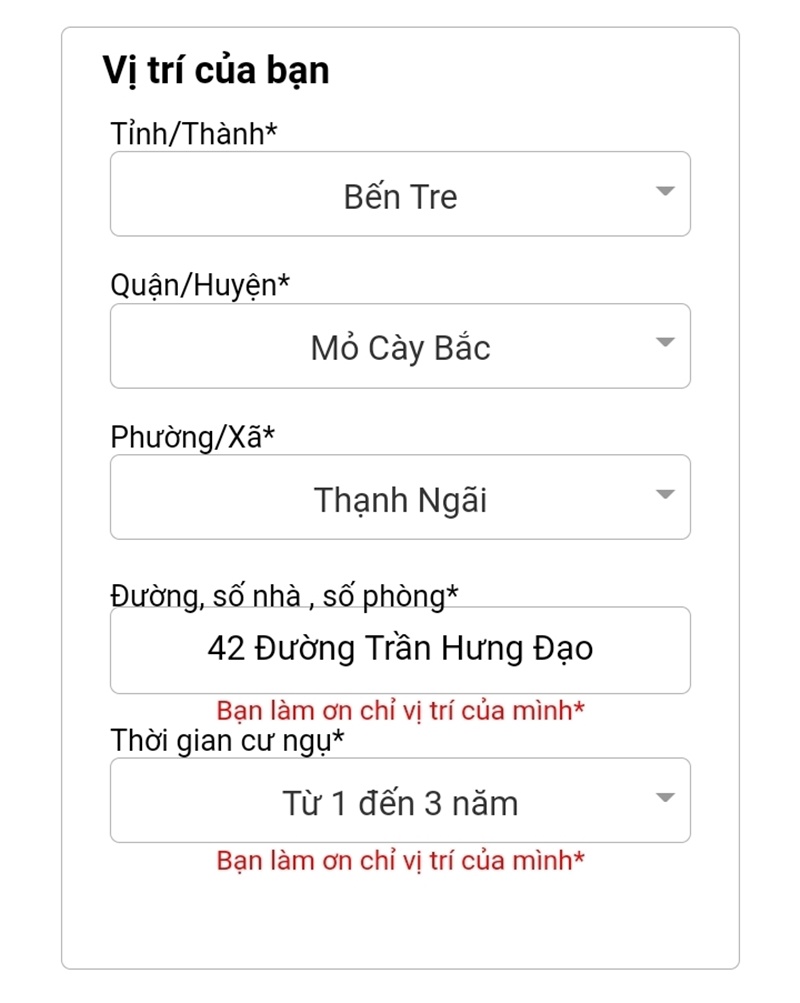 Äiá»n thông tin Äá»a chá»