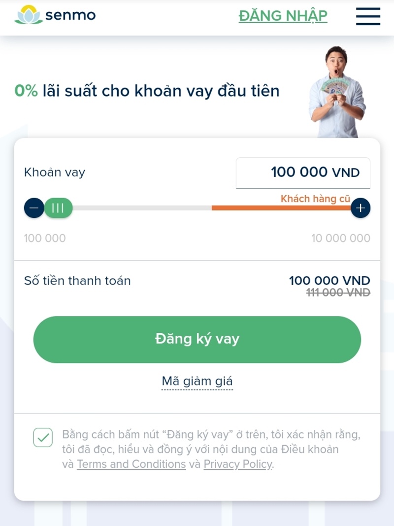 Hướng dẫn vay tiền Senmo
