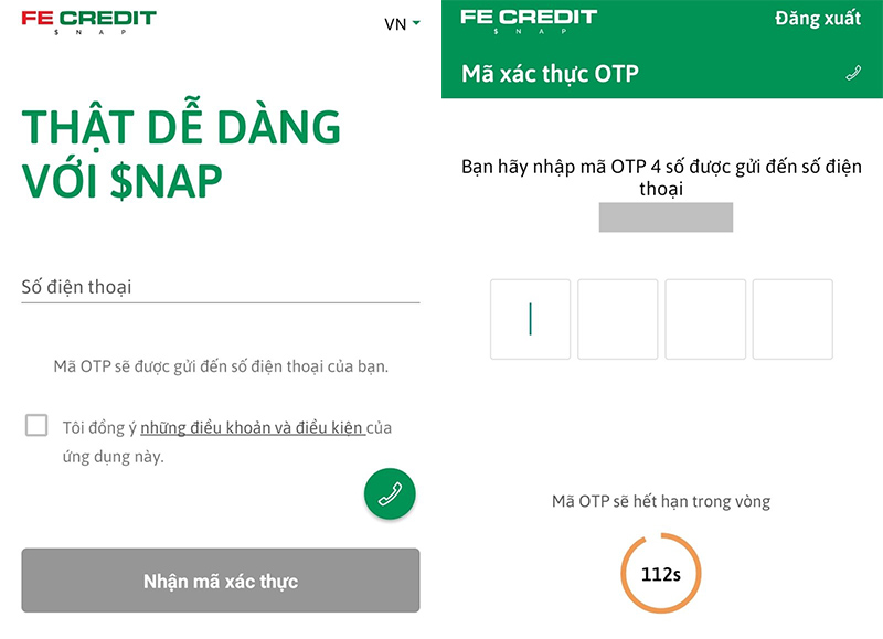 Hướng dẫn vay tiền SNAP Fecredit