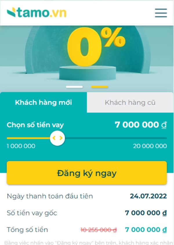 Hướng dẫn vay tiền Tamo