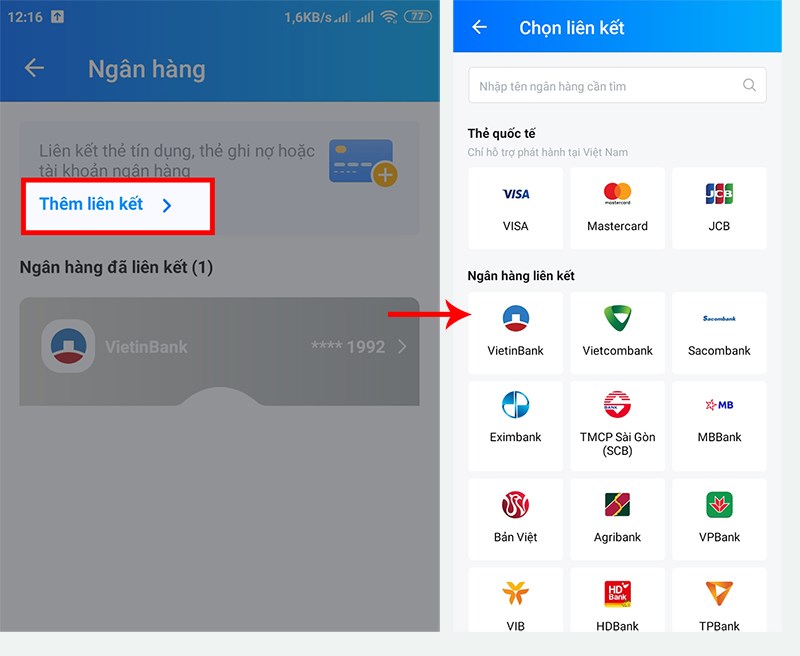 liên kết zalo pay với ngân hàng nào?